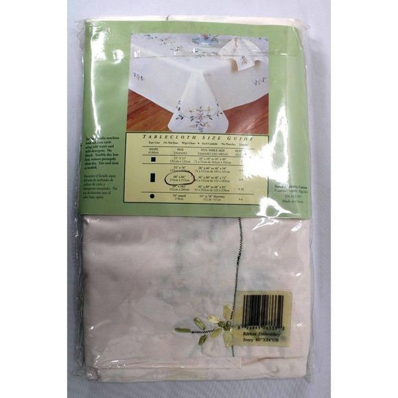 Handmade Ribbon Embroidery Flower Floral Linen Table Liner Home Decor 60"x84" - Picture 10 of 11